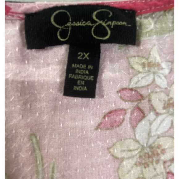 Jessica Simpson 2X Emilla Floral Tie Back Blouse Black Pink Flutter Sleeve - Picture 2 of 8